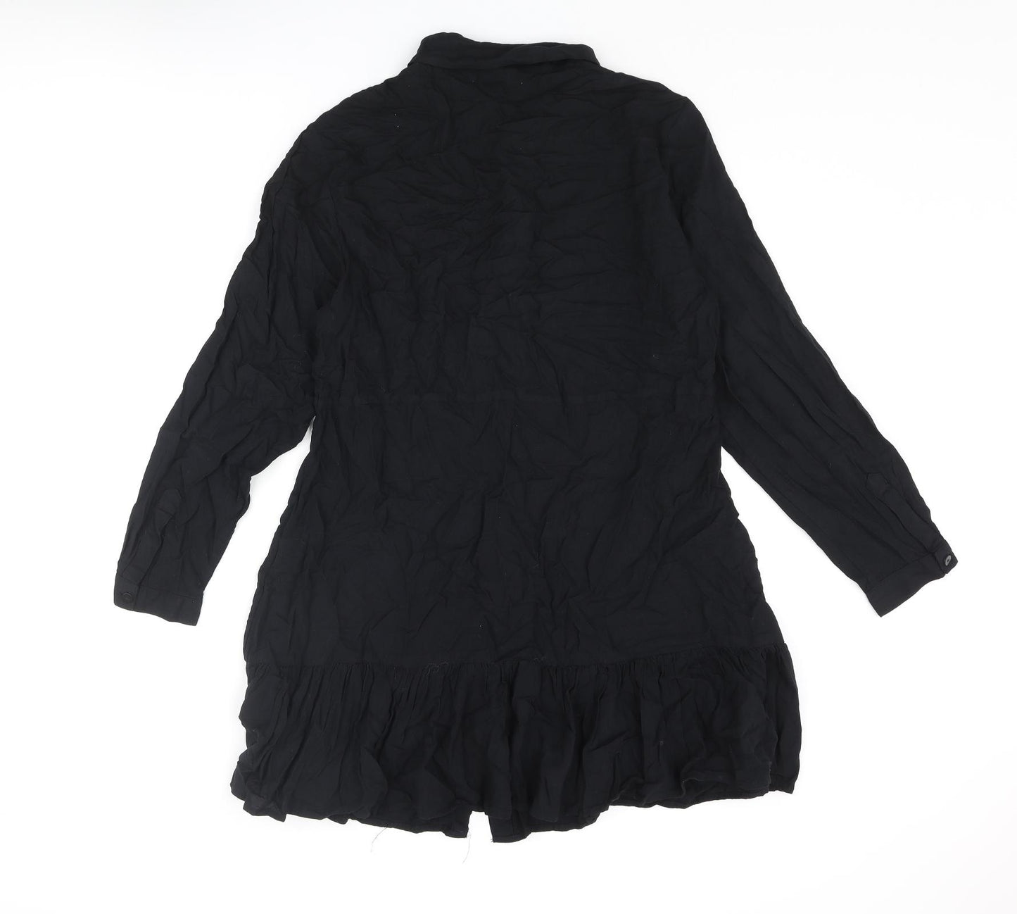 Monki Womens Black Viscose Shirt Dress Size M Collared Button - Frill