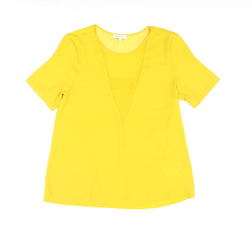 Warehouse Womens Yellow Viscose Basic T-Shirt Size 12 Roll Neck - Semi Sheer V Neck