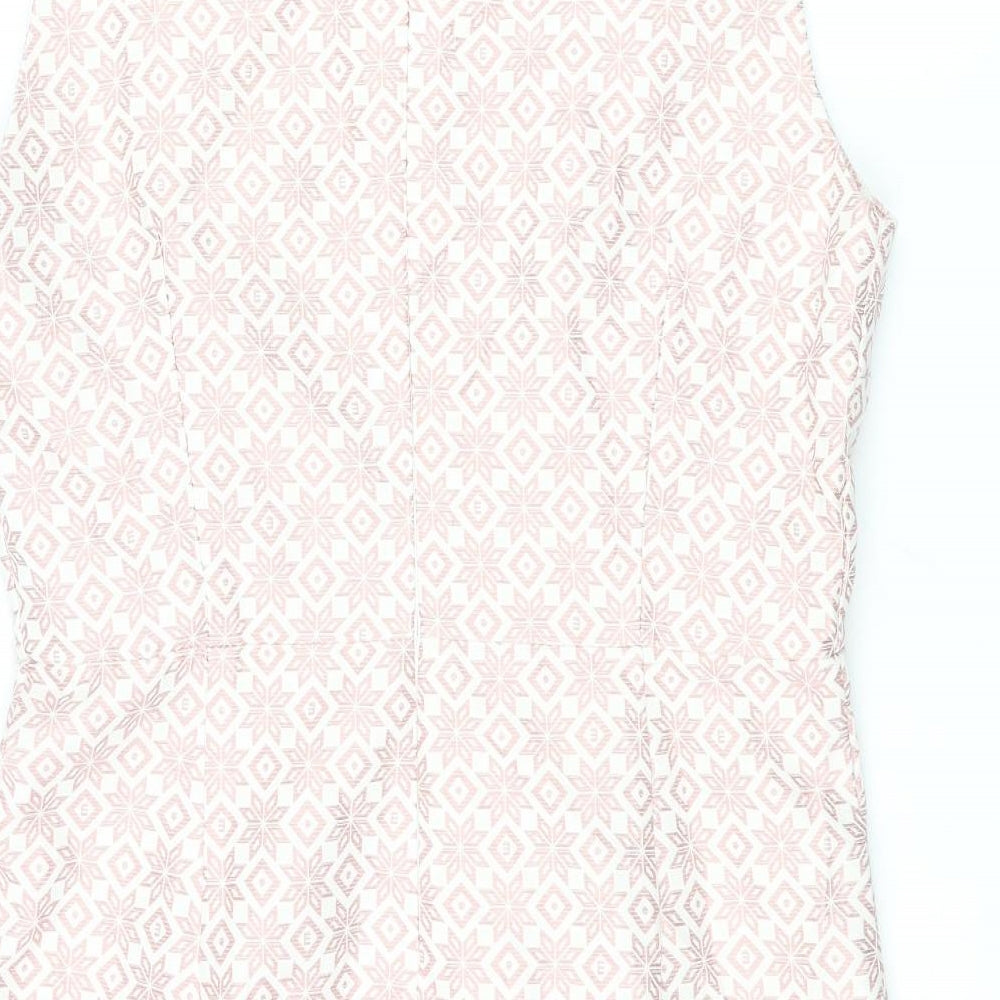 Collection London Womens Pink Geometric Polyester Shift Size 14 V-Neck Zip