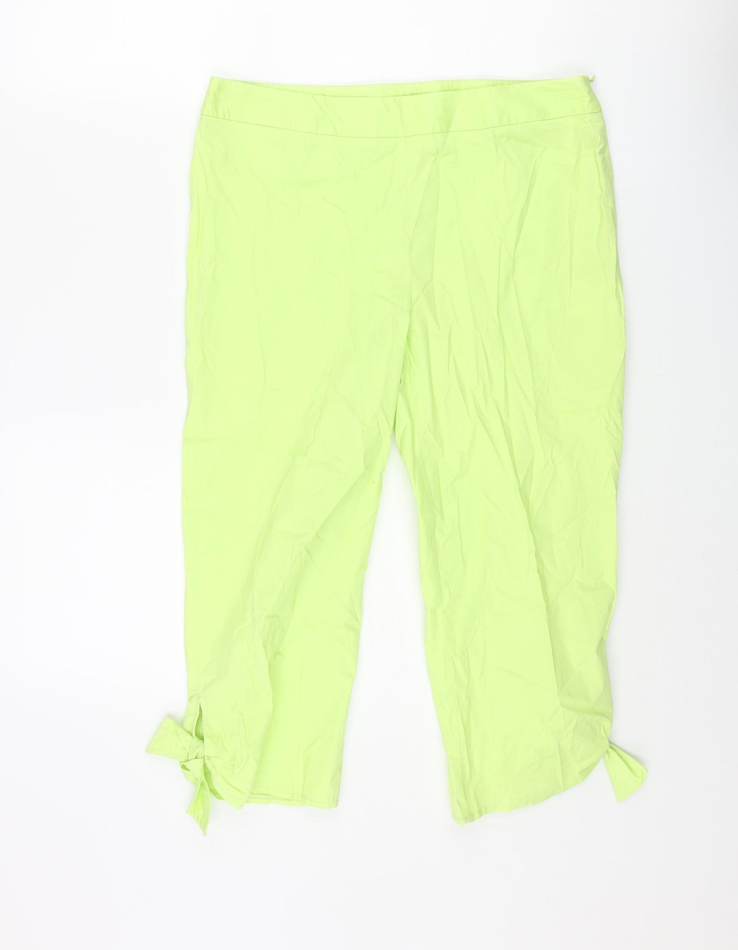 Burton Womens Green Cotton Capri Trousers Size 12 Regular Zip - Bow Hem