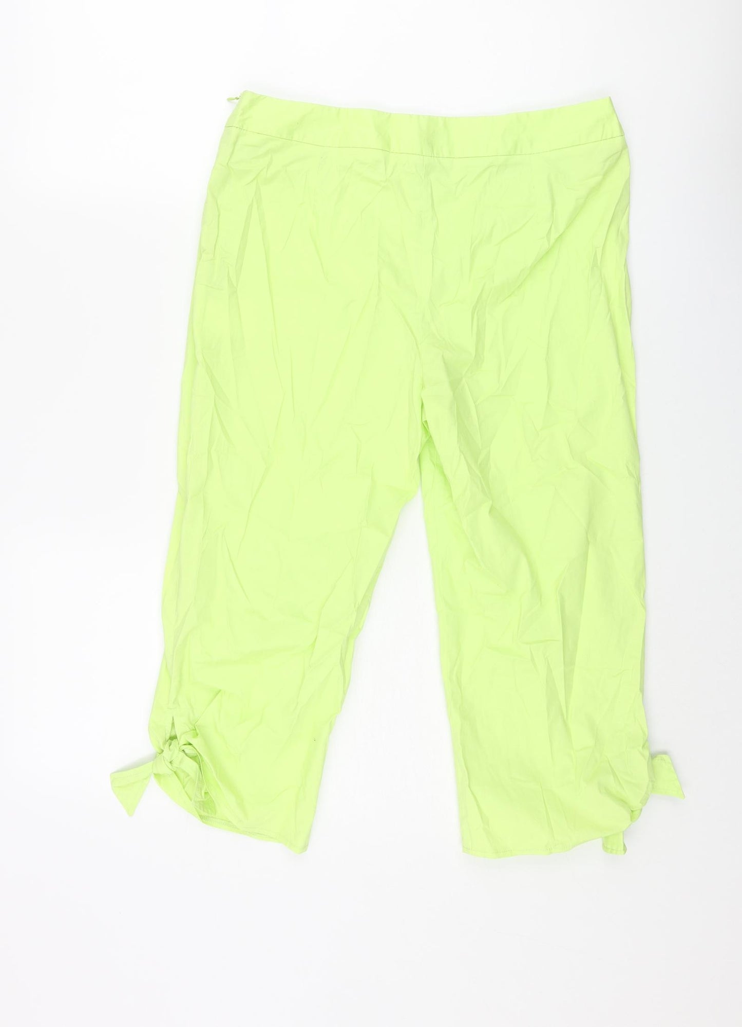 Burton Womens Green Cotton Capri Trousers Size 12 Regular Zip - Bow Hem