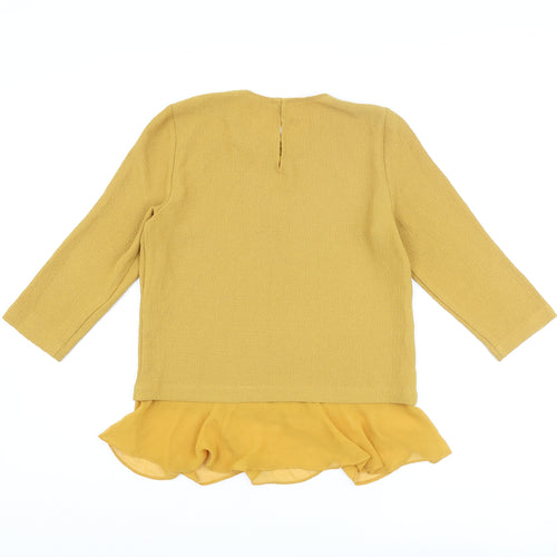 Zara Womens Yellow Polyester Basic Blouse Size M Round Neck - Frill