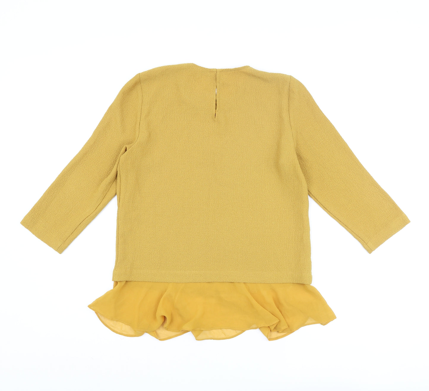 Zara Womens Yellow Polyester Basic Blouse Size M Round Neck - Frill
