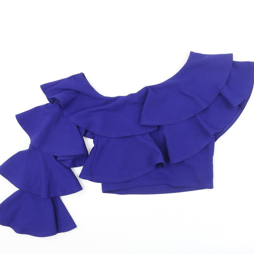River Island Womens Blue Polyester Cropped Blouse Size 8 One Shoulder - Layered Frill