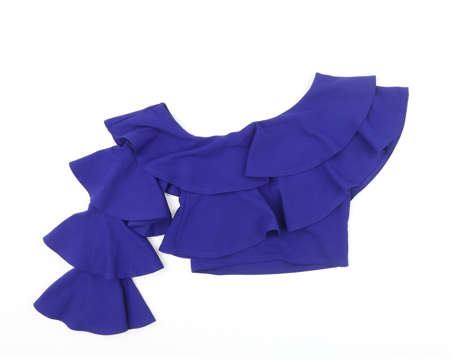 River Island Womens Blue Polyester Cropped Blouse Size 8 One Shoulder - Layered Frill