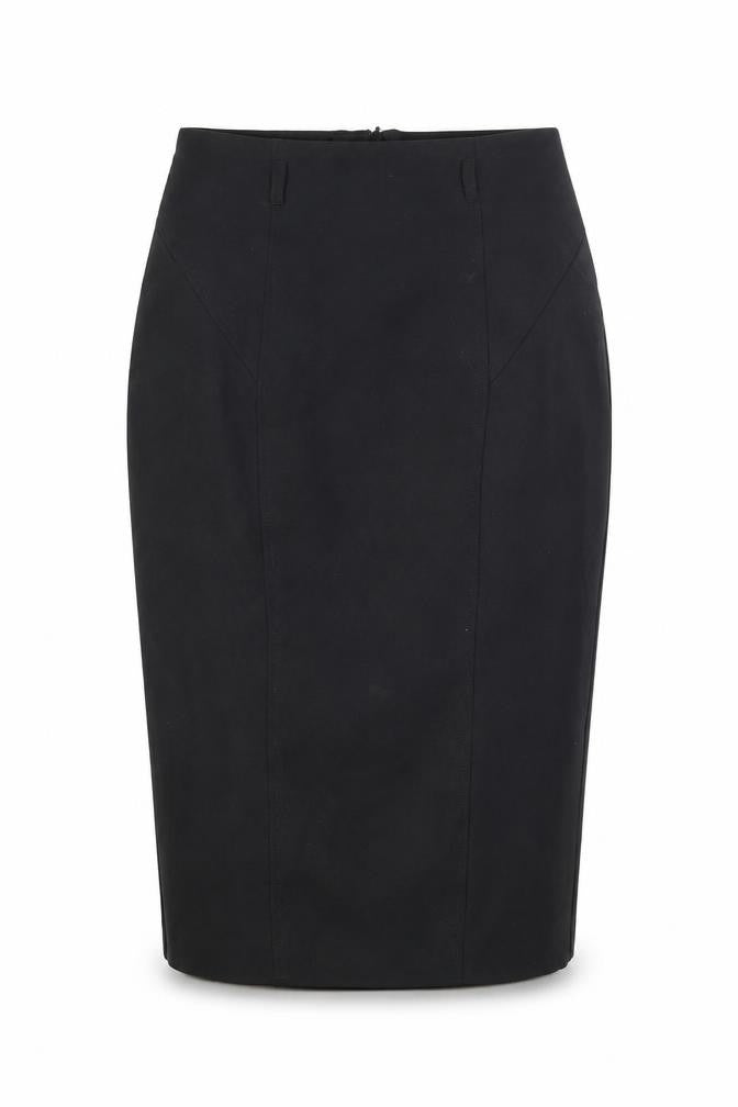 Front view of ASOS women’s black polyester straight & pencil skirt, size UK 10, zip