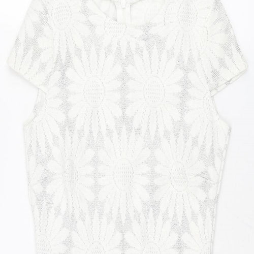 River Island Womens Silver Floral Polyester Bodycon Size 8 Round Neck Zip