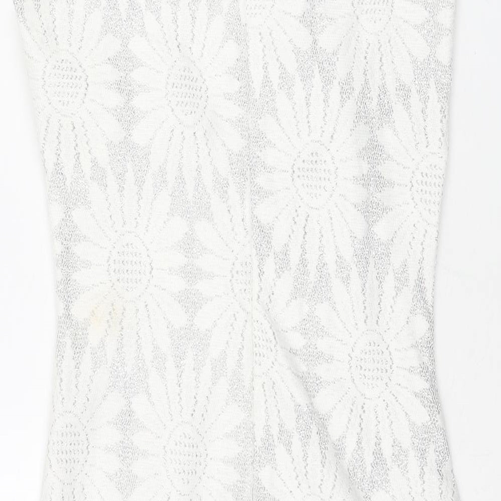 River Island Womens Silver Floral Polyester Bodycon Size 8 Round Neck Zip