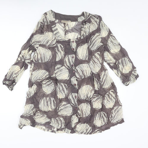 Adini Womens Grey Geometric Viscose Tunic Blouse Size M Round Neck - Semi Sheer Size M-L