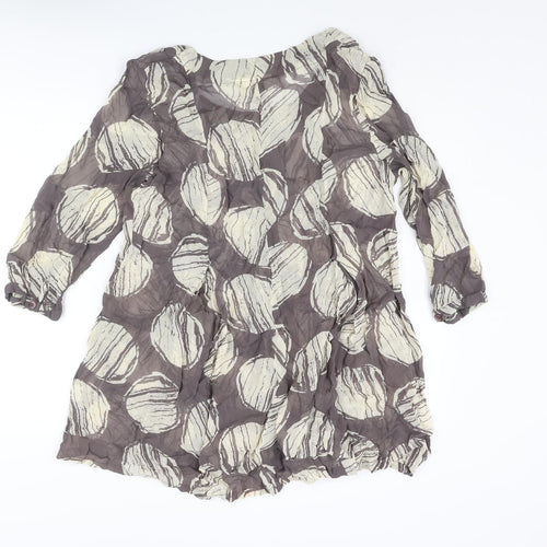 Adini Womens Grey Geometric Viscose Tunic Blouse Size M Round Neck - Semi Sheer Size M-L