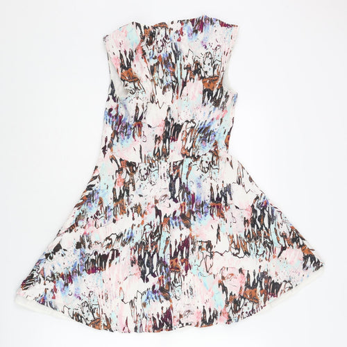 French Connection Womens Multicoloured Geometric Viscose Skater Dress Size 8 Roll Neck Zip