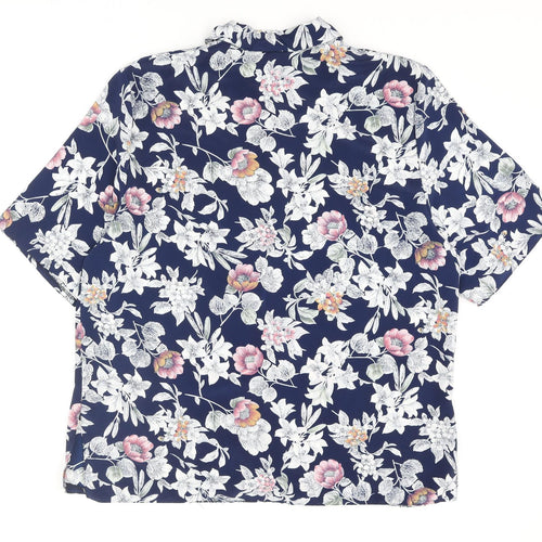 Vision Mens Blue Floral Polyester Button-Up Size L Collared Button