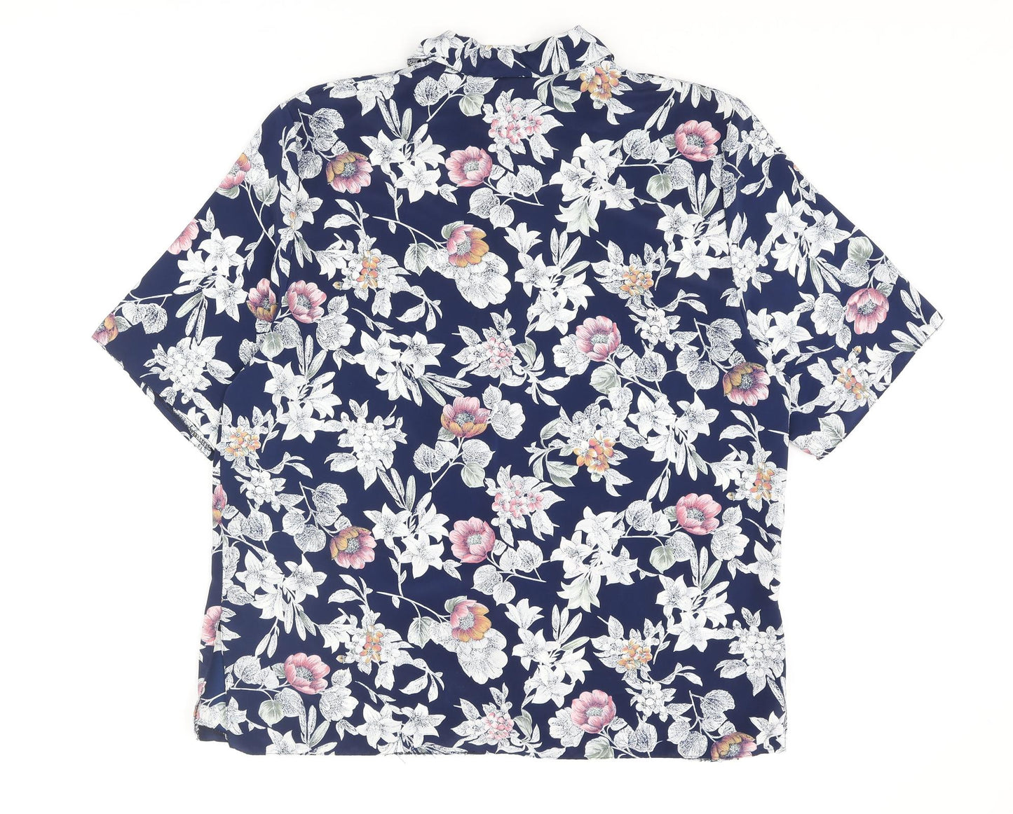 Vision Mens Blue Floral Polyester Button-Up Size L Collared Button
