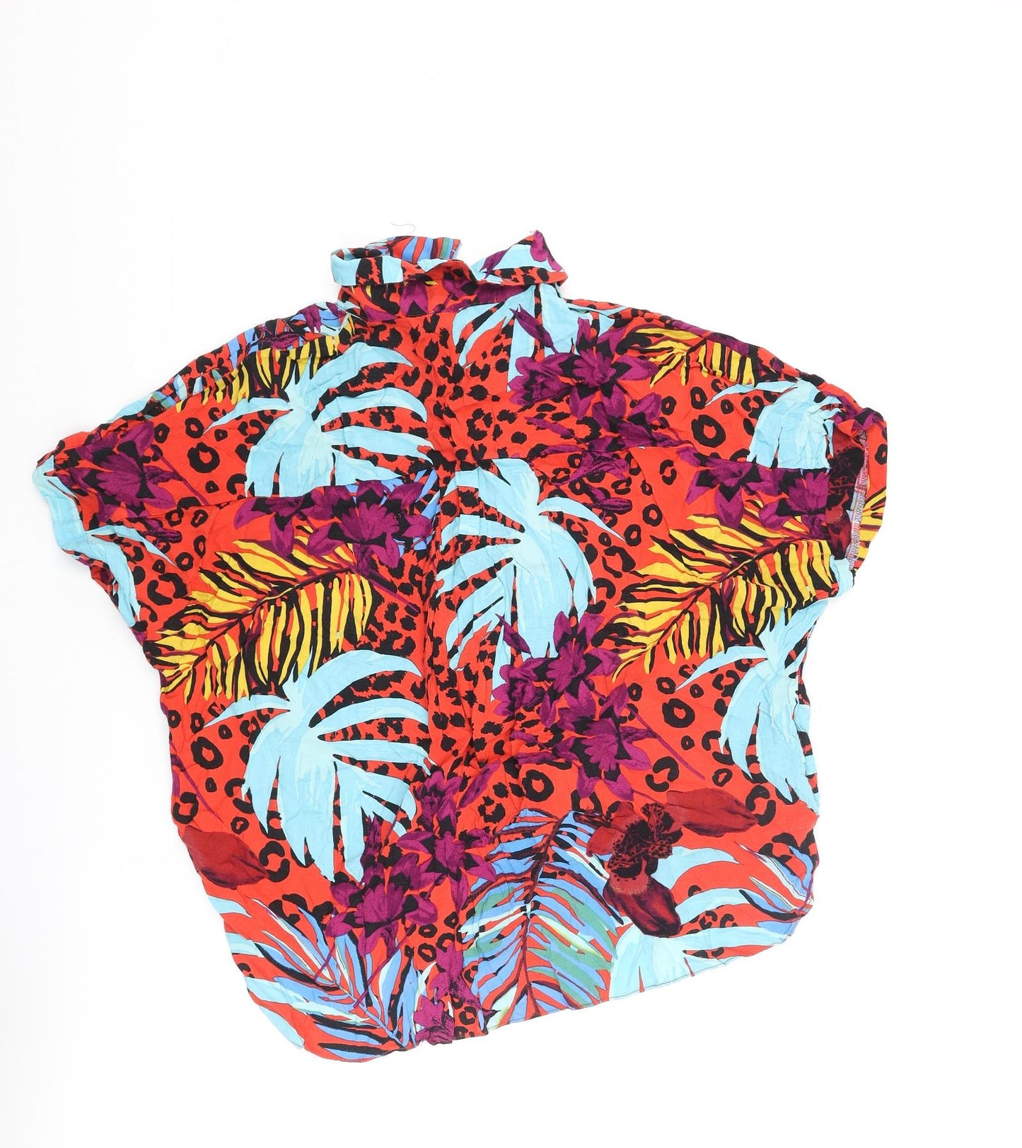 River Island Womens Multicoloured Geometric Viscose Basic Button-Up Size 18 Collared - Knot Leopard Leaf Print