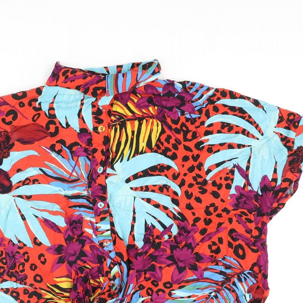 River Island Womens Multicoloured Geometric Viscose Basic Button-Up Size 18 Collared - Knot Leopard Leaf Print