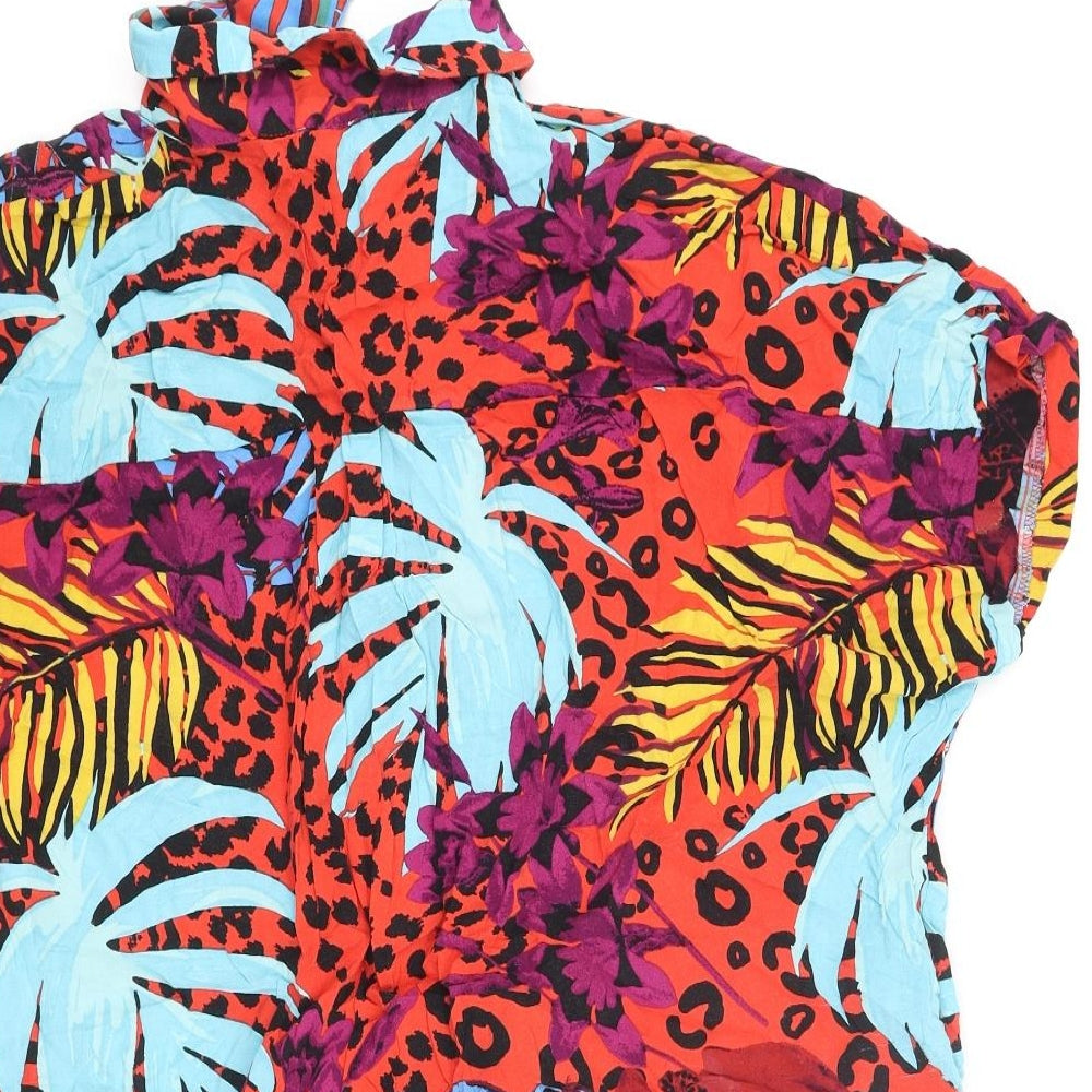 River Island Womens Multicoloured Geometric Viscose Basic Button-Up Size 18 Collared - Knot Leopard Leaf Print