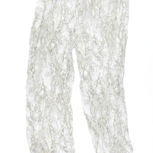 Zara Womens Beige Animal Print Viscose Trousers Size M L33 in Regular Zip - Snake Print
