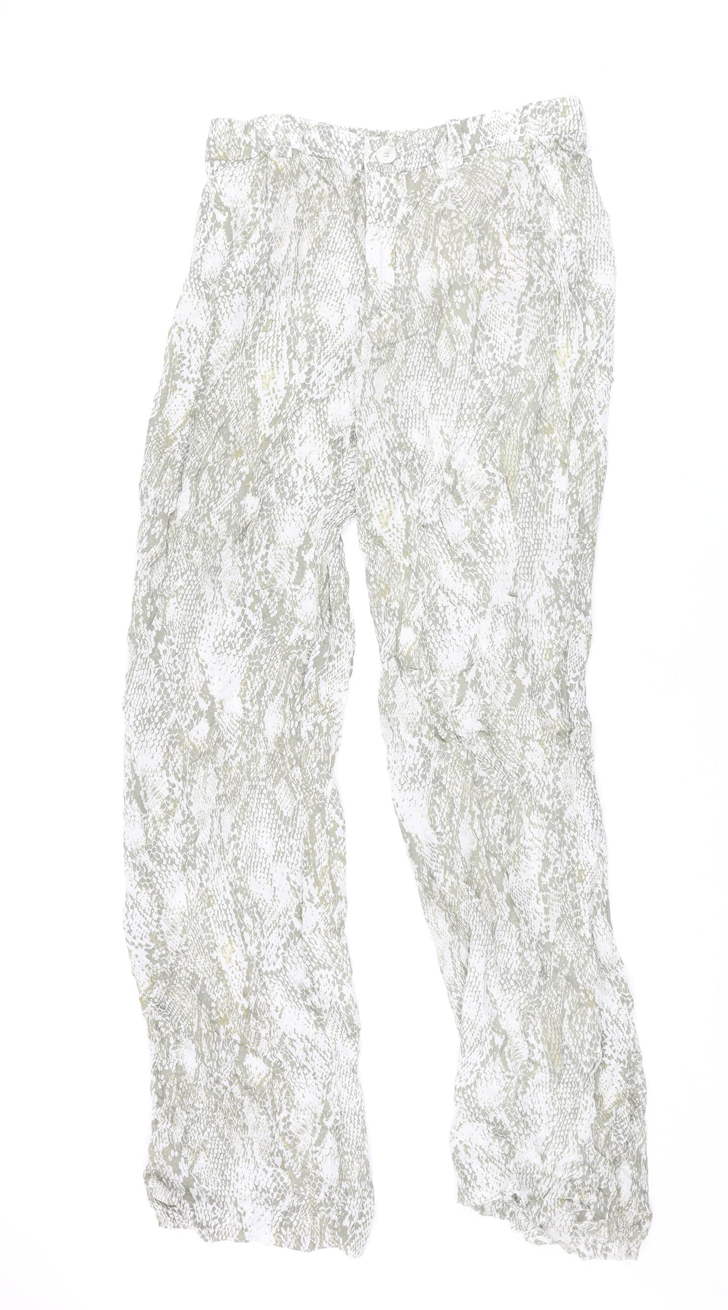 Zara Womens Beige Animal Print Viscose Trousers Size M L33 in Regular Zip - Snake Print