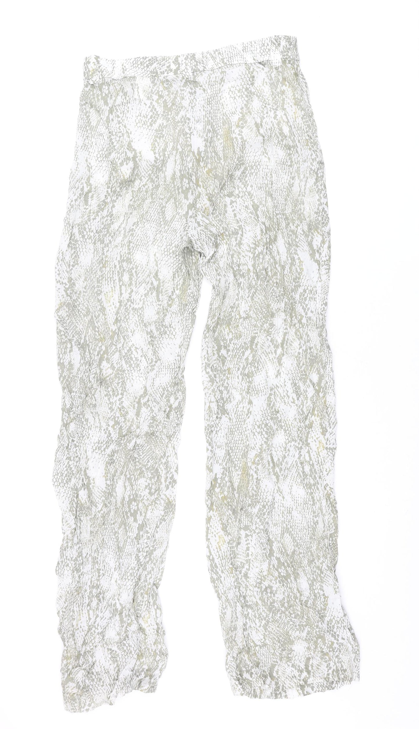 Zara Womens Beige Animal Print Viscose Trousers Size M L33 in Regular Zip - Snake Print