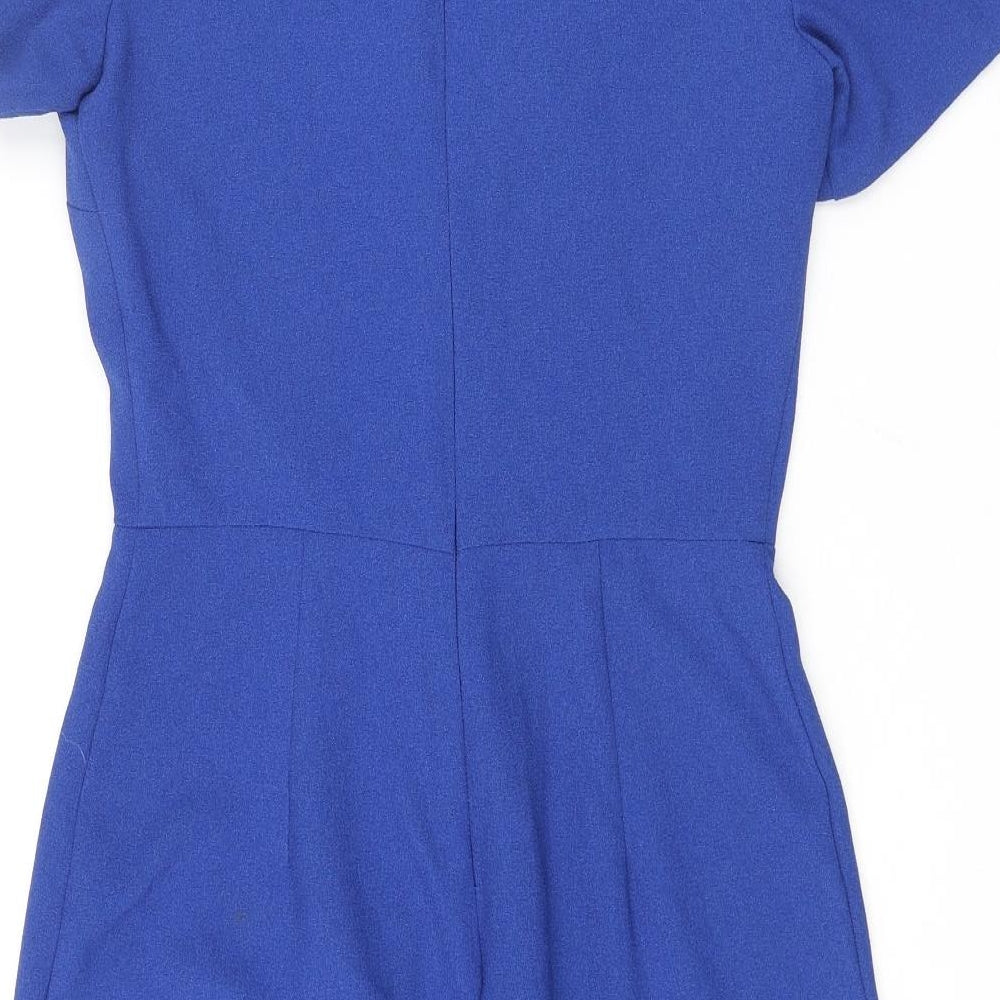 Warehouse Womens Blue Polyester Wrap Dress Size 8 Round Neck Zip - Pleated