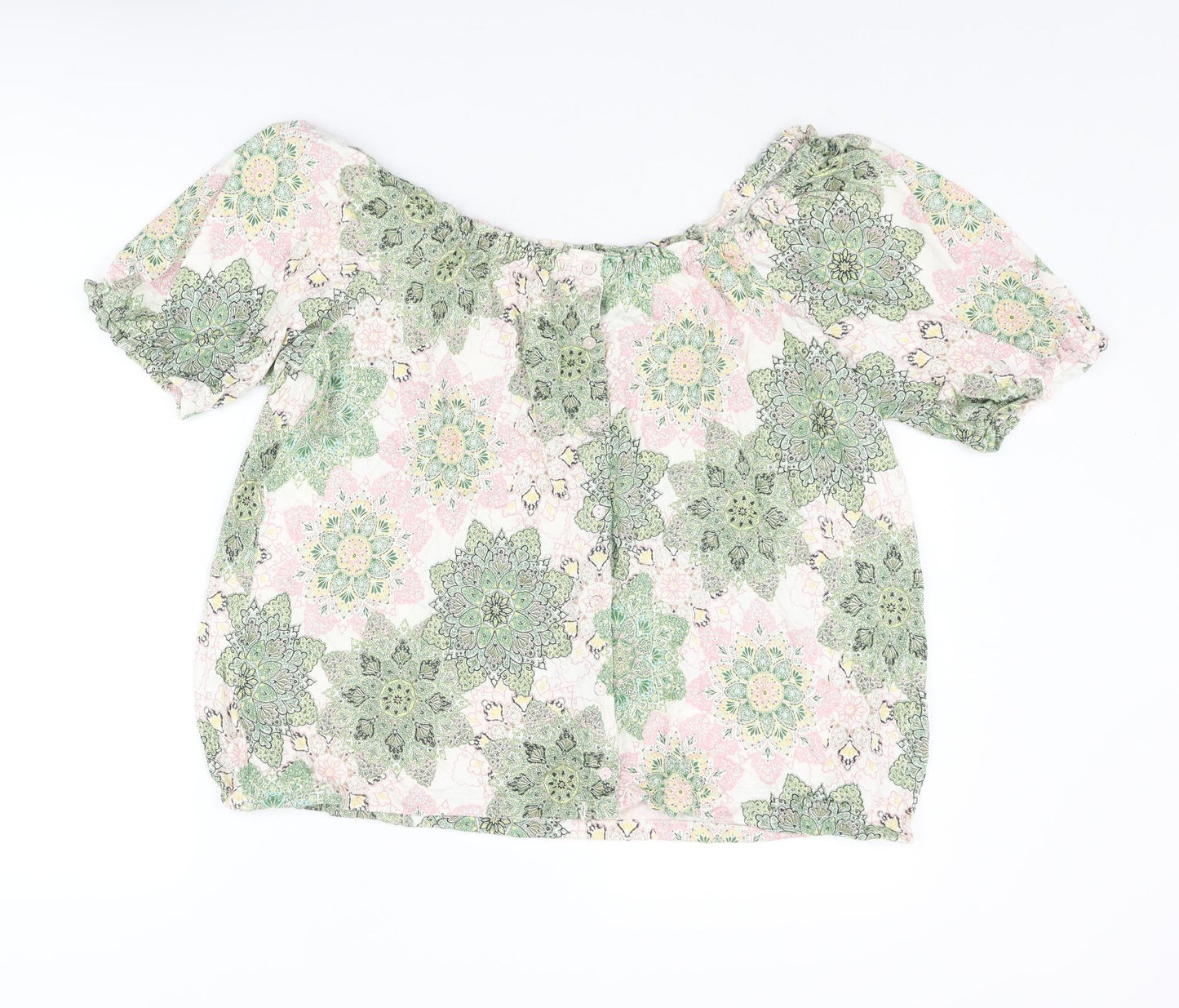 Fat Face Womens Multicoloured Geometric Viscose Basic Blouse Size 16 Round Neck