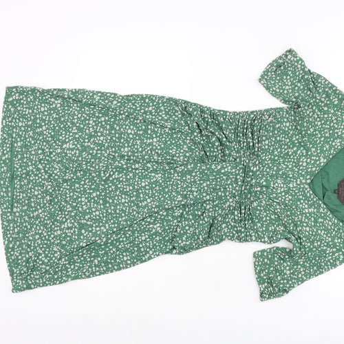 Great Plains London Womens Green Polka Dot Viscose Shift Size XS V-Neck Pullover - Rouched