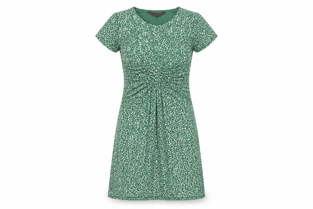 Great Plains London Womens Green Polka Dot Viscose Shift Size XS V-Neck Pullover - Rouched