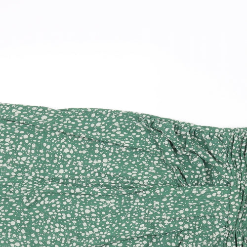 Great Plains London Womens Green Polka Dot Viscose Shift Size XS V-Neck Pullover - Rouched
