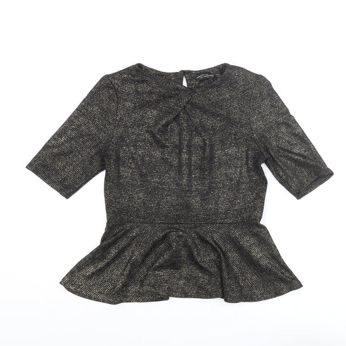 Dorothy Perkins Womens Gold Polyester Basic Blouse Size 14 Round Neck - Peplum