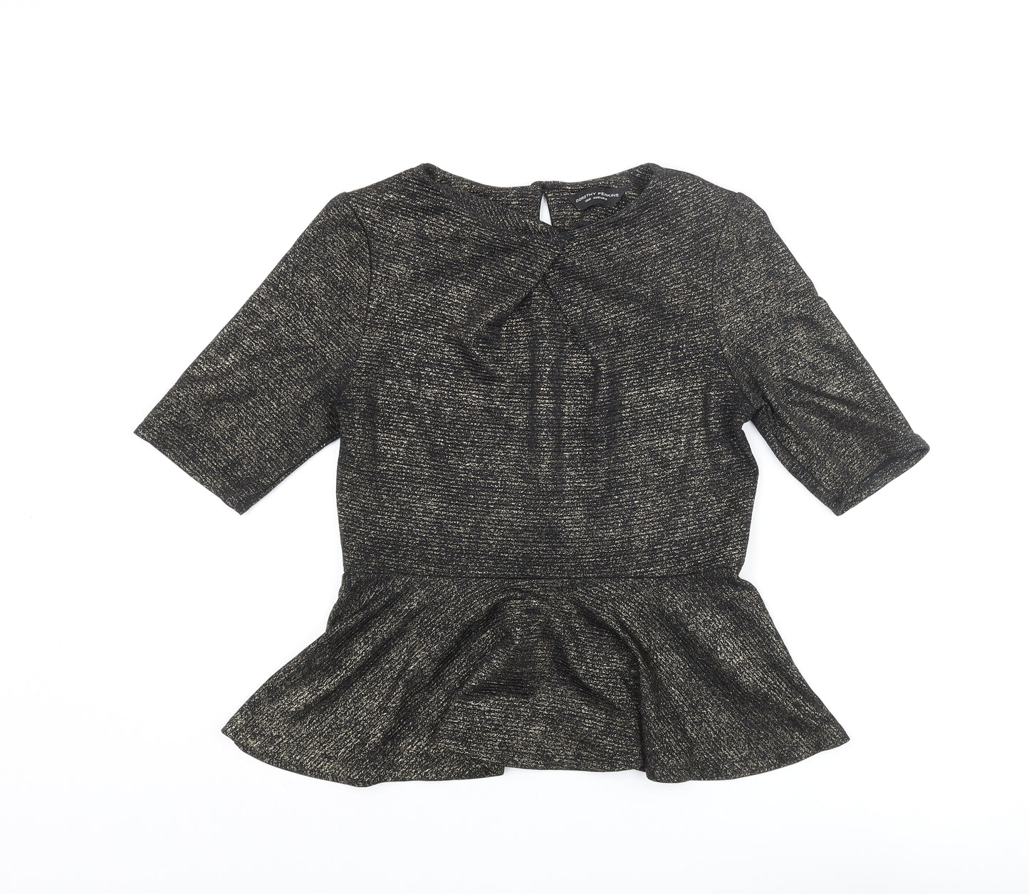 Dorothy Perkins Womens Gold Polyester Basic Blouse Size 14 Round Neck - Peplum