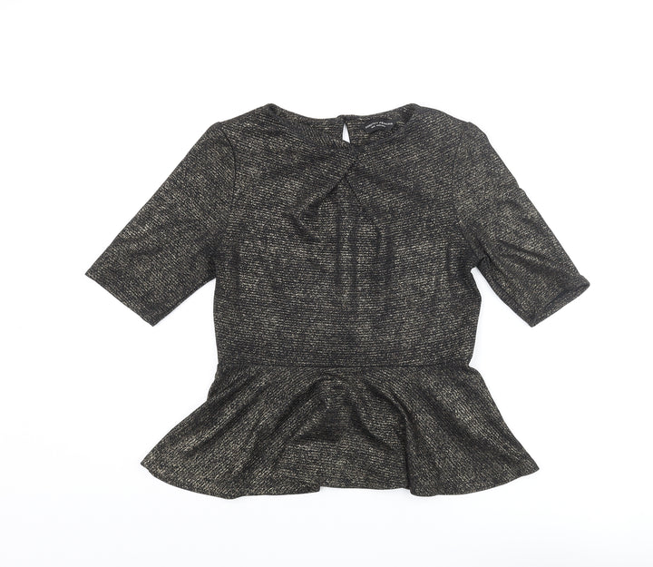 Dorothy Perkins Womens Gold Polyester Basic Blouse Size 14 Round Neck - Peplum