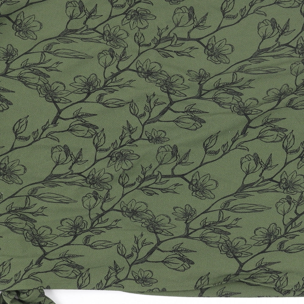 Ellos Womens Green Floral Polyester Basic Blouse Size 28 Round Neck - Knot Size 28-30