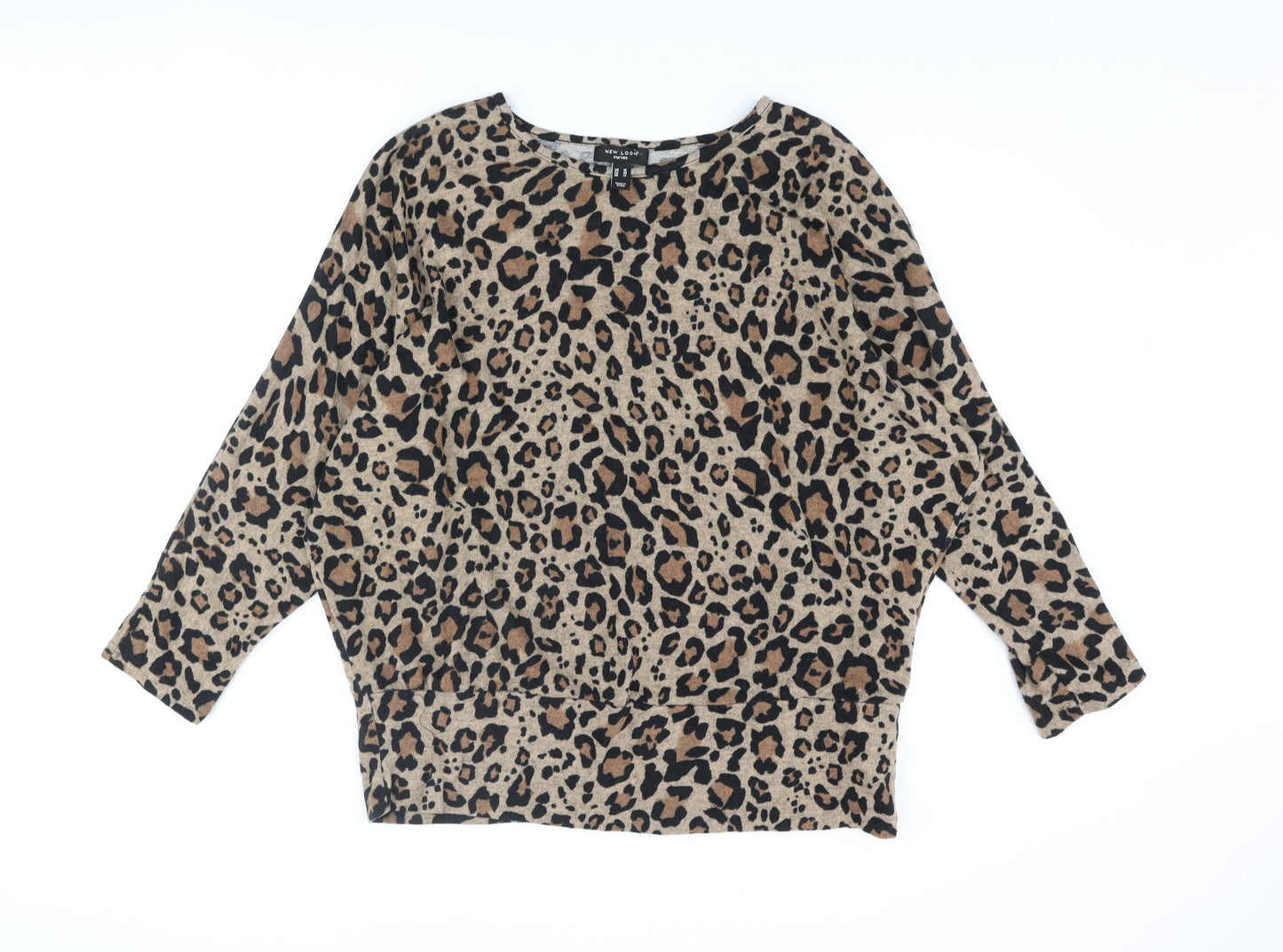 New Look Womens Brown Round Neck Animal Print Polyester Pullover Jumper Size 18 - Leopard Print Batwing