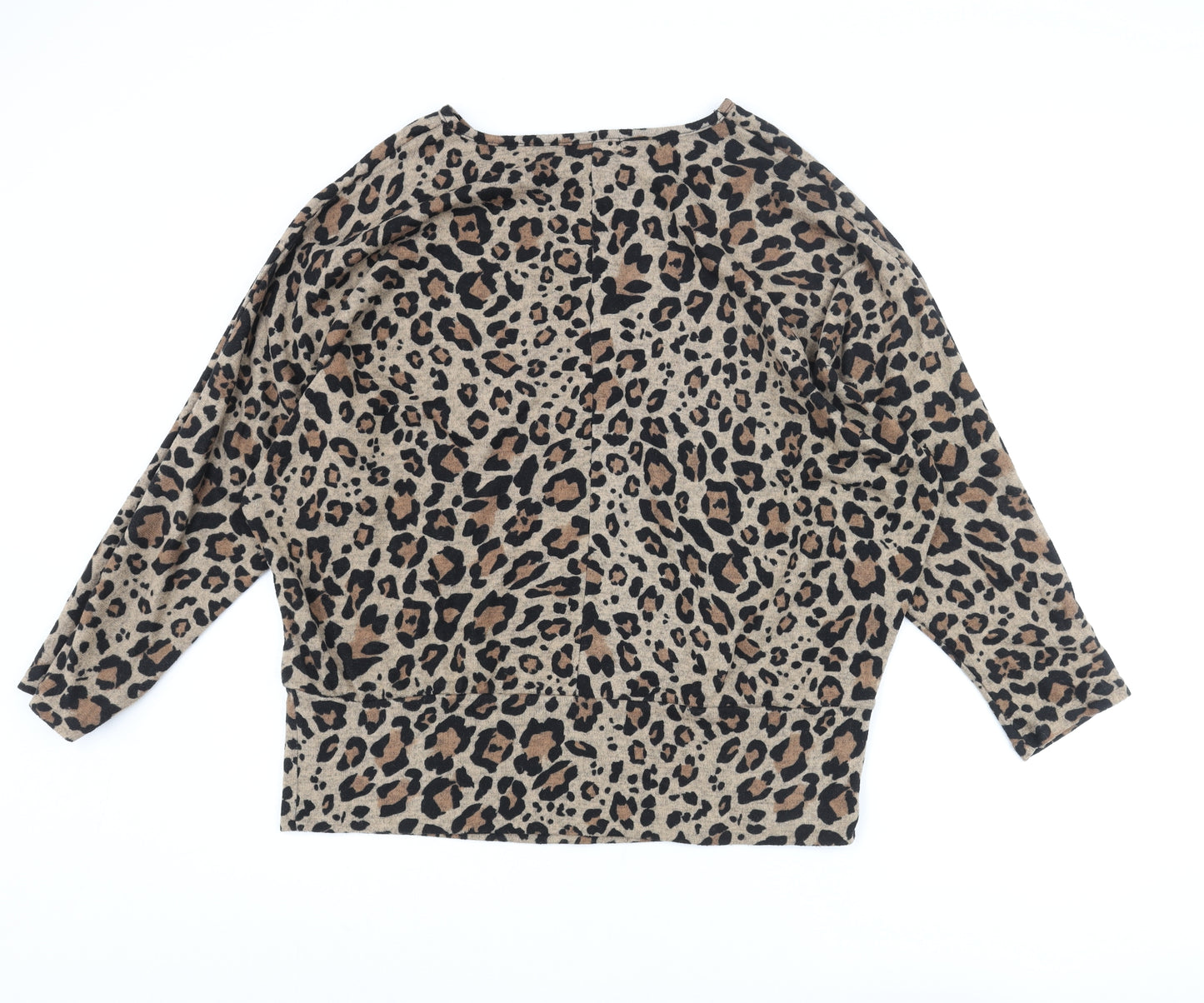 New Look Womens Brown Round Neck Animal Print Polyester Pullover Jumper Size 18 - Leopard Print Batwing