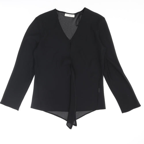 Just Elegance Womens Black Polyester Basic Blouse Size 12 V-Neck - Open Front Semi Sheer