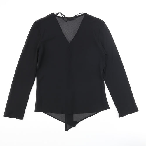 Just Elegance Womens Black Polyester Basic Blouse Size 12 V-Neck - Open Front Semi Sheer