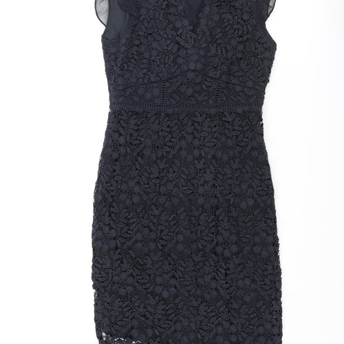 Mint Velvet Womens Blue Floral Polyester Pencil Dress Size 8 Round Neck Zip - Lace