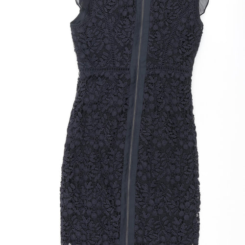 Mint Velvet Womens Blue Floral Polyester Pencil Dress Size 8 Round Neck Zip - Lace