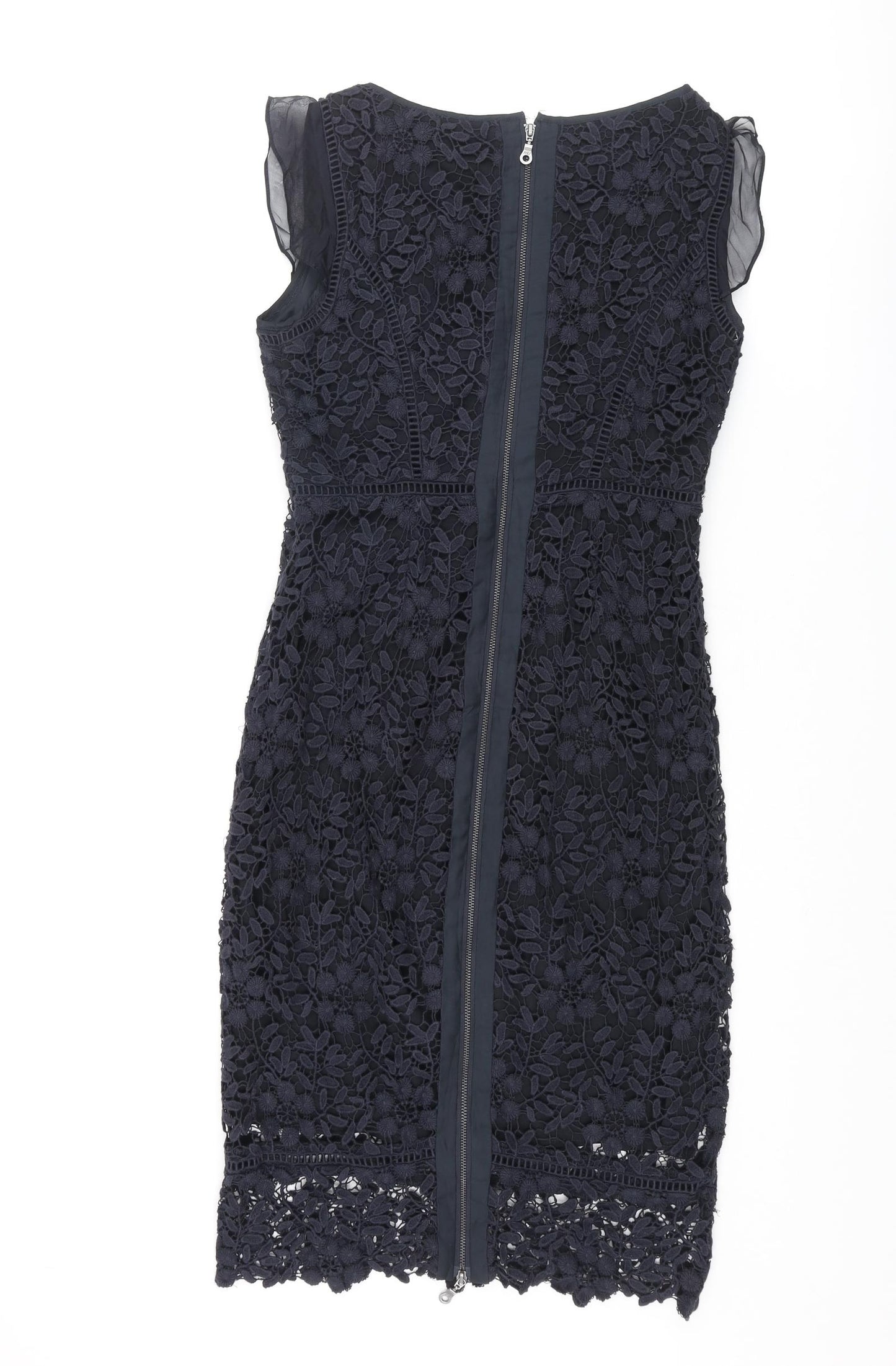 Mint Velvet Womens Blue Floral Polyester Pencil Dress Size 8 Round Neck Zip - Lace