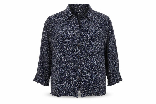 Front view of Holmewood women’s multicoloured floral viscose basic button-up, size UK 18, collared