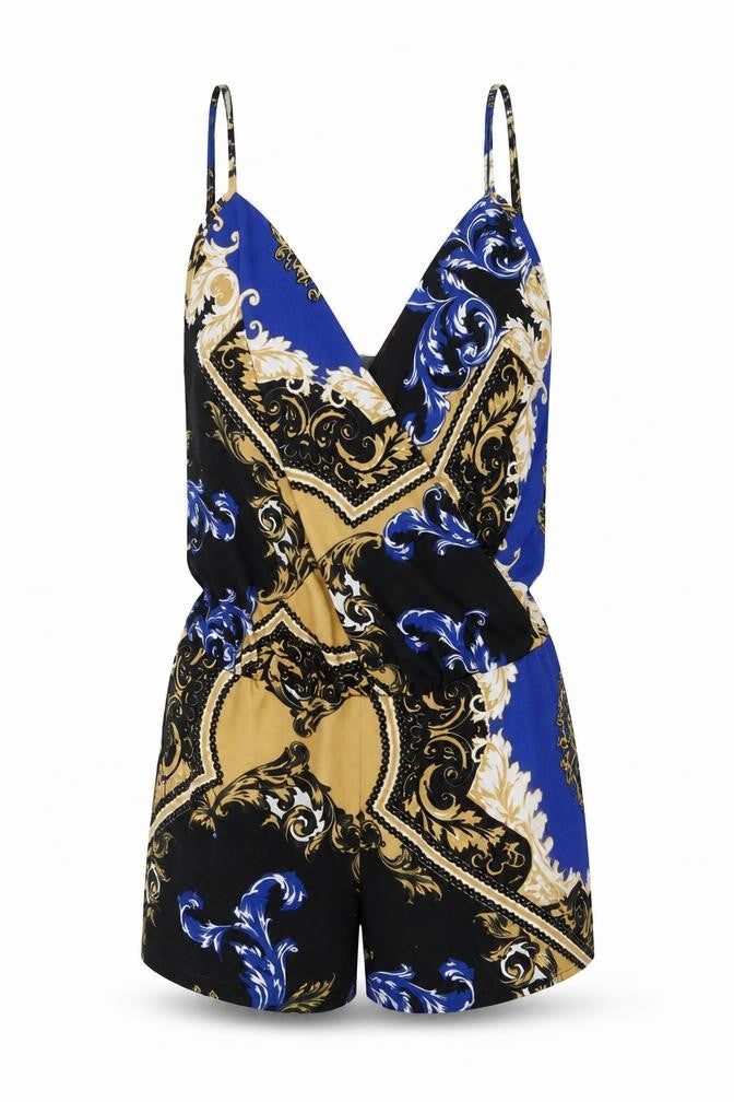 Front view of New Look women’s multicoloured geometric polyester playsuit one-piece, size UK 8, snap