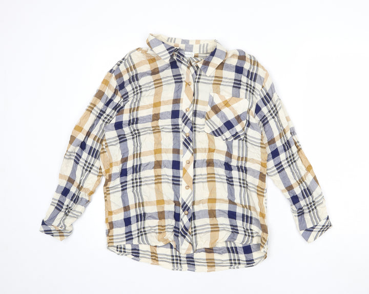 Warehouse Womens Multicoloured Plaid Viscose Basic Button-Up Size 6 Collared