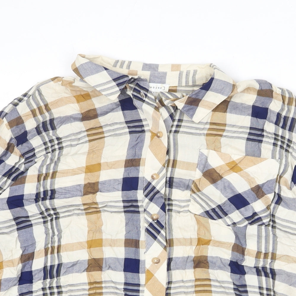 Warehouse Womens Multicoloured Plaid Viscose Basic Button-Up Size 6 Collared