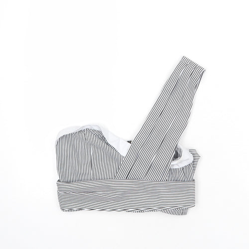 PRETTYLITTLETHING Womens White Striped Polyester Cropped T-Shirt Size 8 One Shoulder - Tie Detail