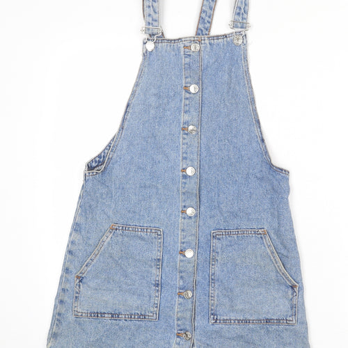 Denim & Co. Womens Blue 100% Cotton Pinafore/Dungaree Dress Size 8 Square Neck Button