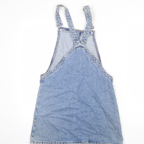 Denim & Co. Womens Blue 100% Cotton Pinafore/Dungaree Dress Size 8 Square Neck Button