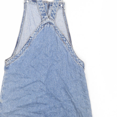 Denim & Co. Womens Blue 100% Cotton Pinafore/Dungaree Dress Size 8 Square Neck Button