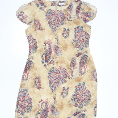 Klass Womens Beige Floral Polyester A-Line Size 16 Round Neck Zip - Paisley