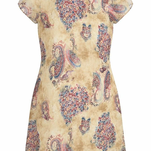 Klass Womens Beige Floral Polyester A-Line Size 16 Round Neck Zip - Paisley