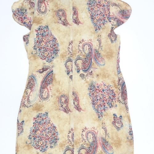 Klass Womens Beige Floral Polyester A-Line Size 16 Round Neck Zip - Paisley
